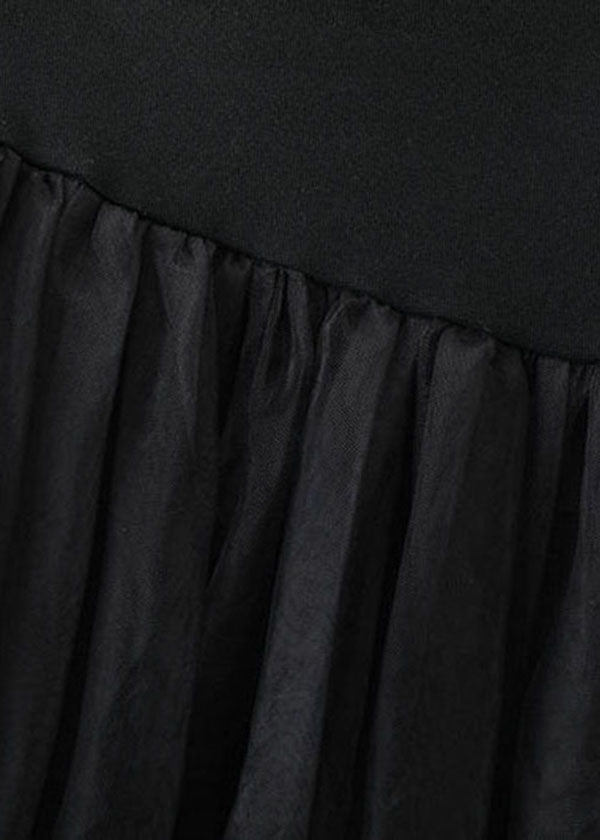 Black High Waist Asymmetrical Patchwork Tulle Skirt Summer