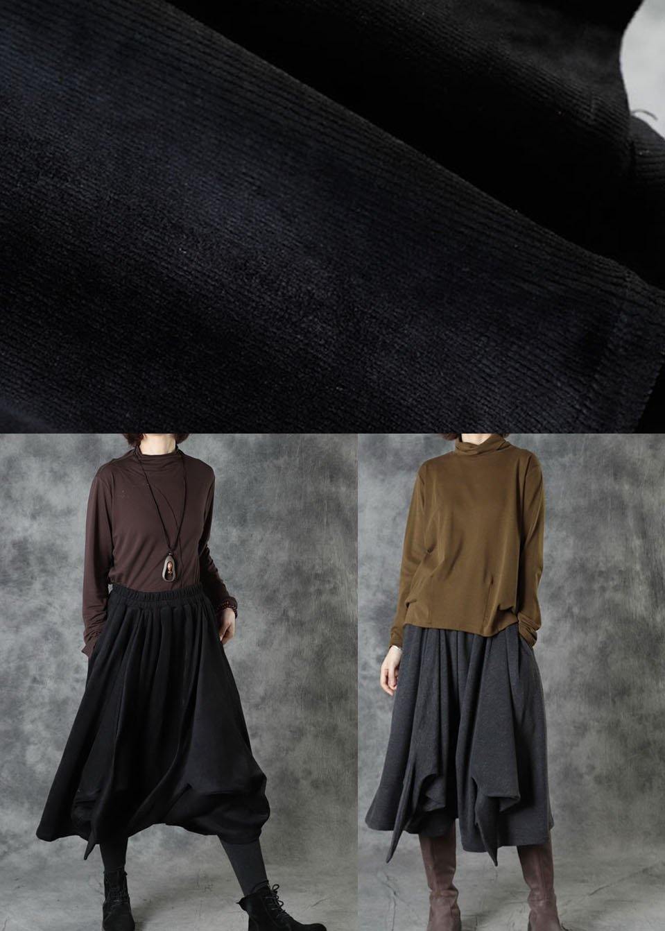 Black Elastic Waist Asymmetrical Design Fall Pants