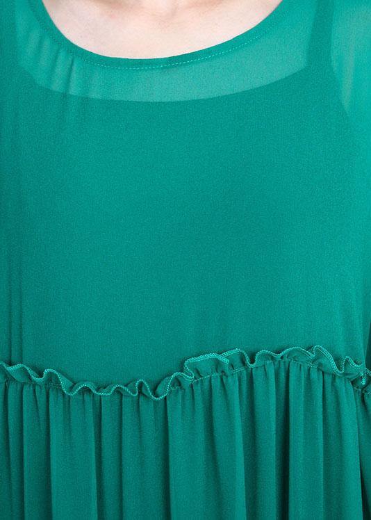 Simple Green Patchwork Lace Embroideried Hollow Out Summer Dress