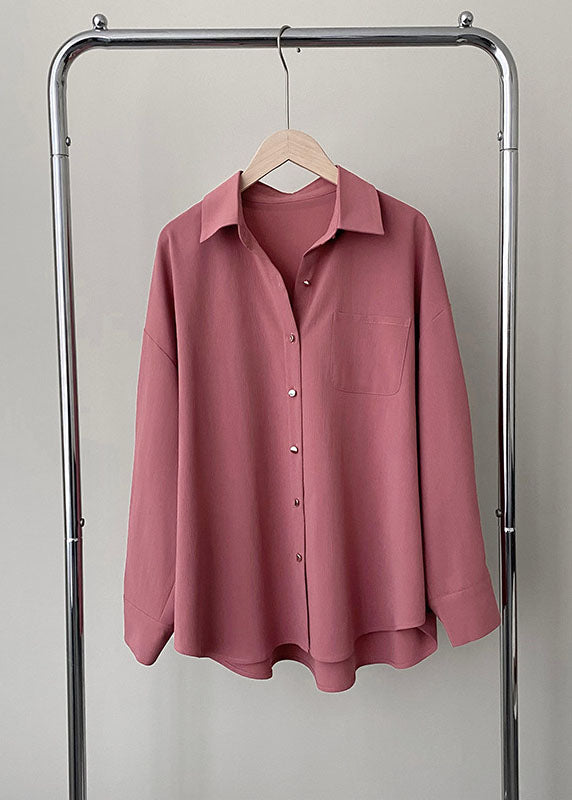 Rubber Red Peter Pan Collar Pockets Button Shirt Spring