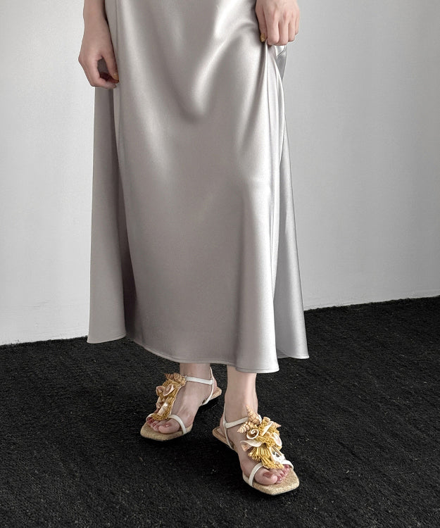 Beige Sheepskin Tassel Splicing Water Sandals Peep Toe