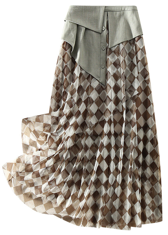 Natural High Waist Tulle Plaid Skirts Spring