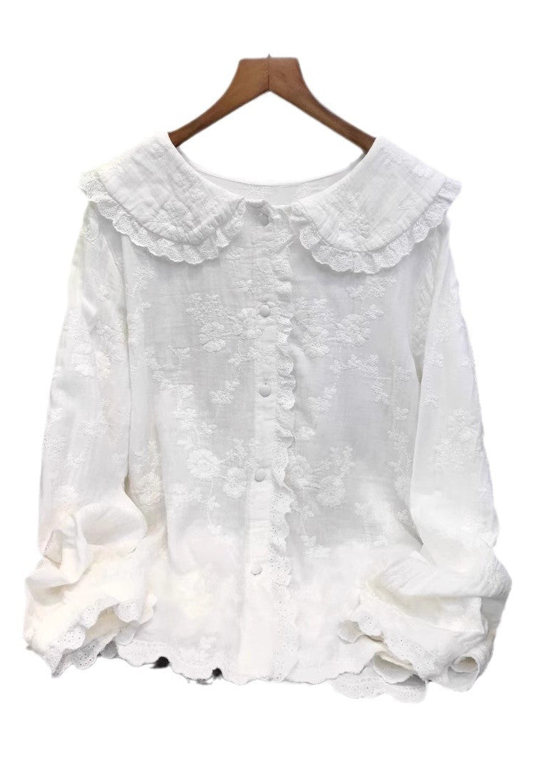Blue Embroidered Cotton Shirt Top Fall