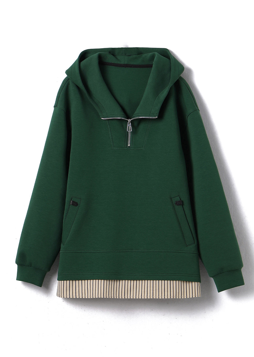Green Zip Up Patchwork Hooded Cotton Pullover Fall