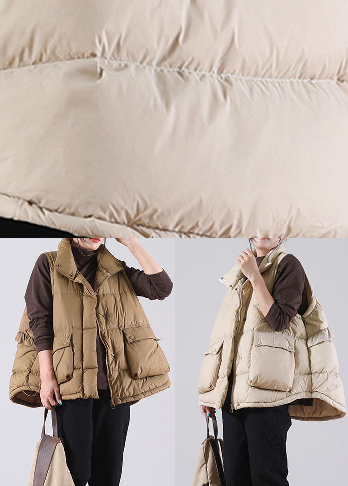 Chocolate Ruffled Pockets Duck Down Sleeveless Down Vest