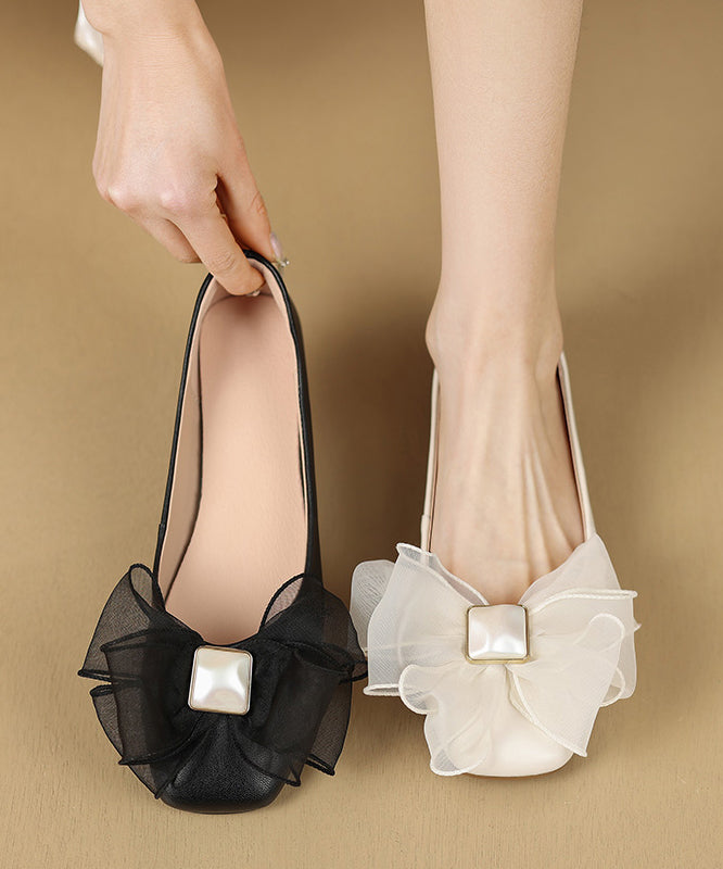Black Flat Shoes for Splicing Bow
