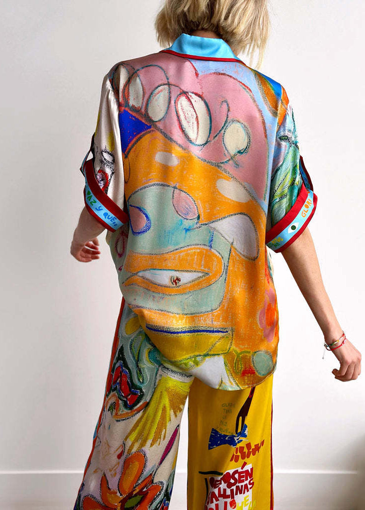 Peter Pan Collar Print Ice Silk Two Piece Set Summer