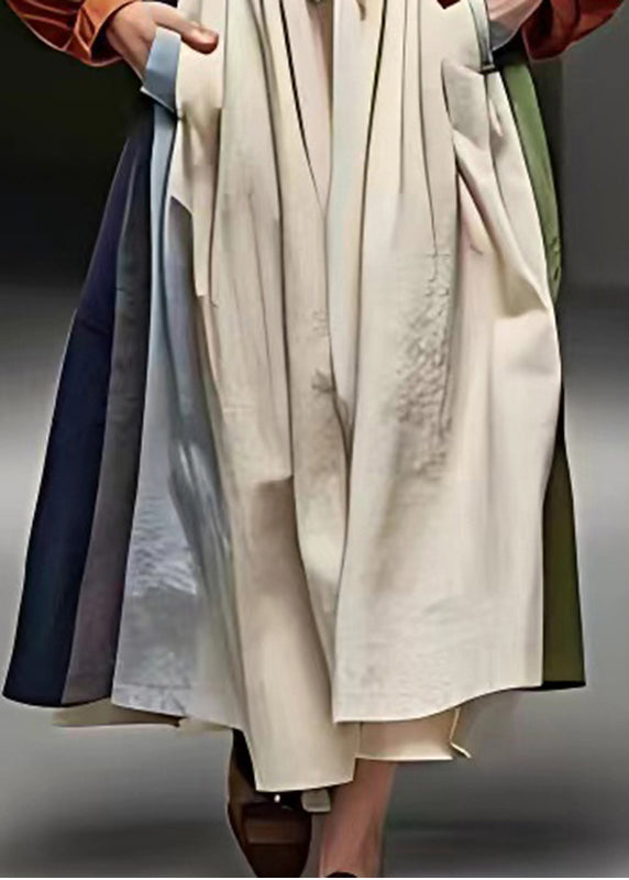 Colorblock Cinched Patchwork Cotton Vacation Dresses Puff Sleeve