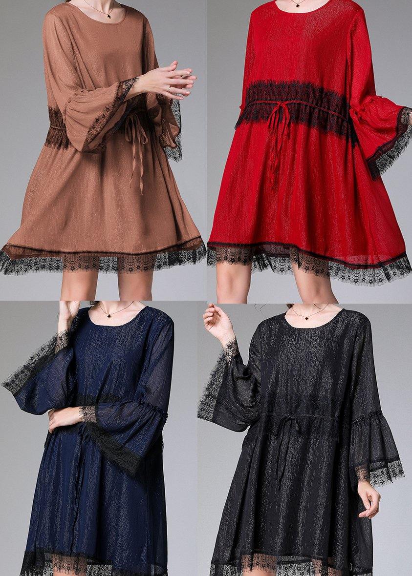 Black Tie Waist Flare Sleeve Mini Summer Chiffon Dress