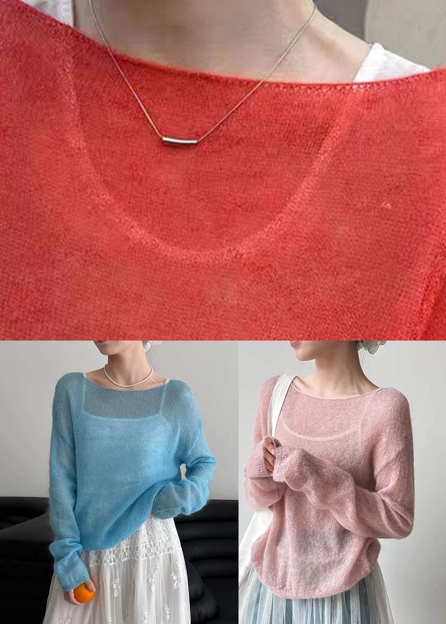 Pink O-neck Ma Hai Mao Knit Top Spring