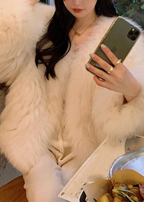 Style White O-neck Mink Velvet Coats Long Sleeve