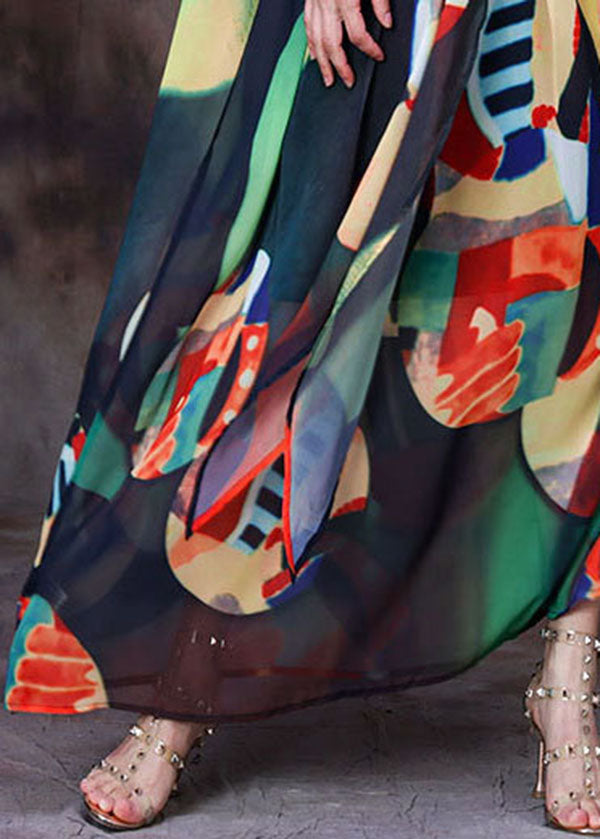 Red Print Asymmetrical Design Chiffon Beach Dress and Spaghetti Strap Dress Two Pieces Set Summer