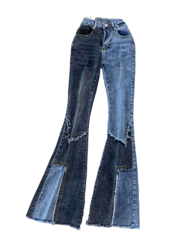 Diy Blue High Waist Button Draping Long Jeans Spring