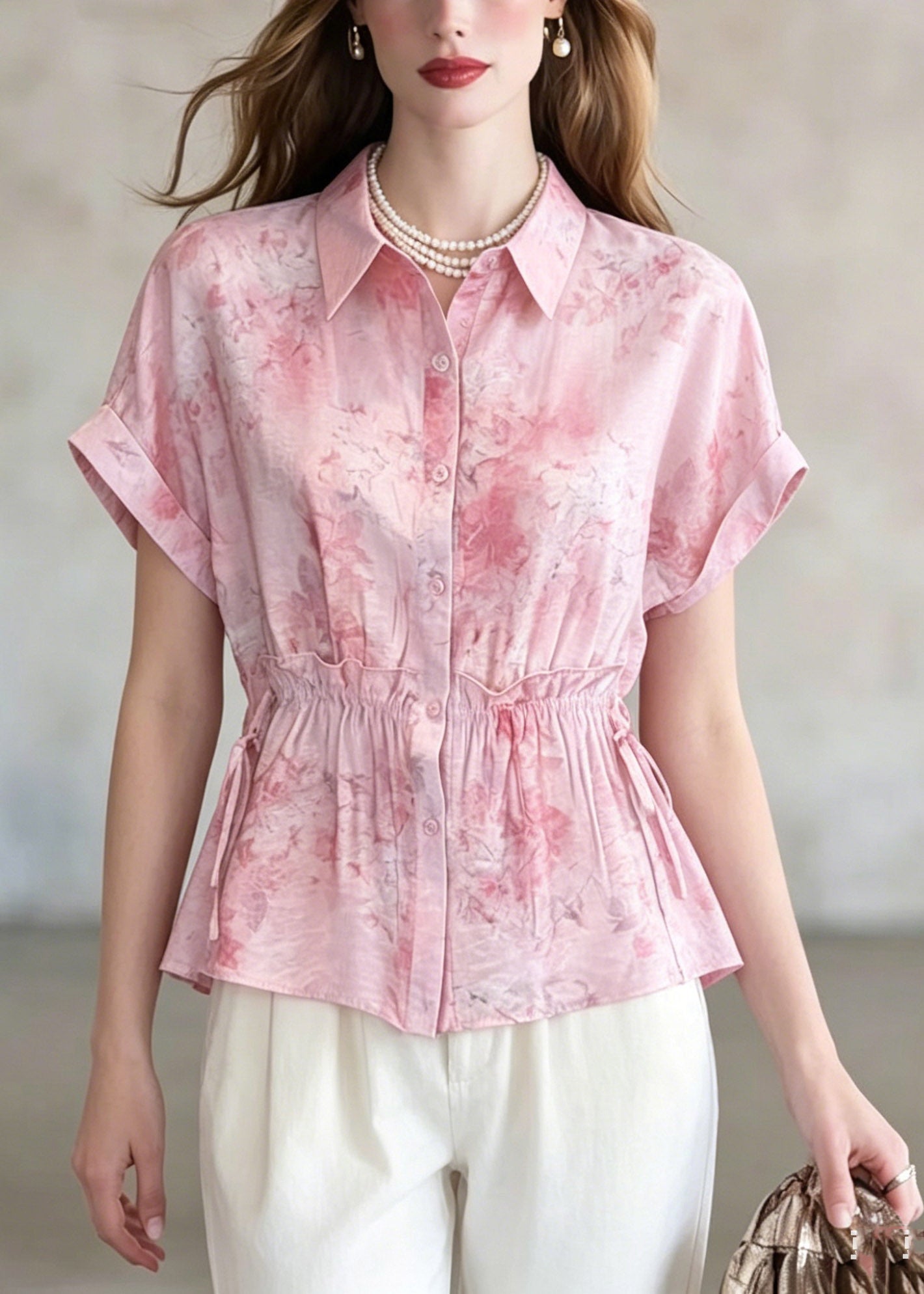 Pink Ruffled Patchwork Shirt Summer