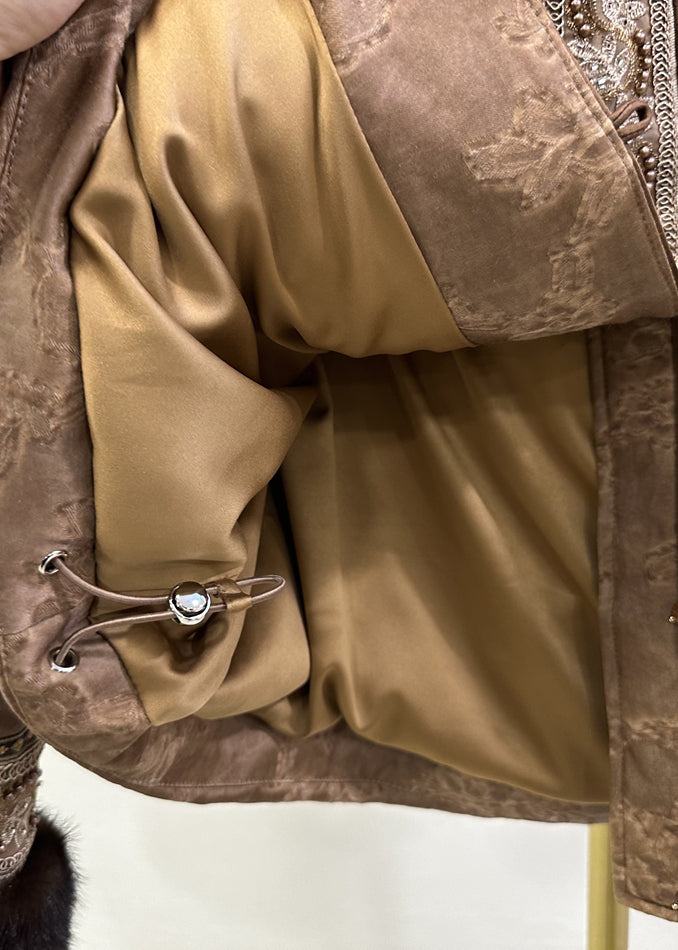 Brown Embroidered Jacquard Duck Down Jackets Winter