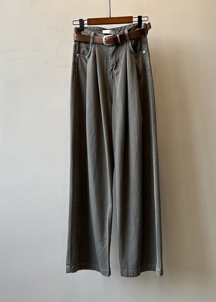 Boutique Khaki Pockets High Waist Denim Straight Pants Fall