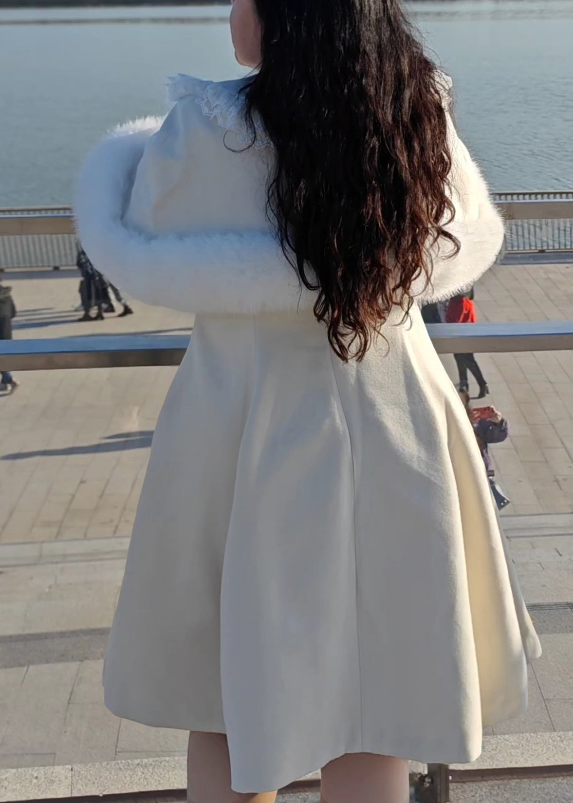 Boutique Beige Bow Cape and Long Coats Woolen Two Pieces Set Winter