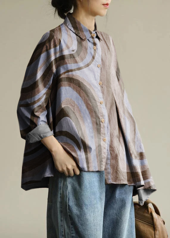 Organic Khaki Tunic Lapel Asymmetric Short Shirt Spring