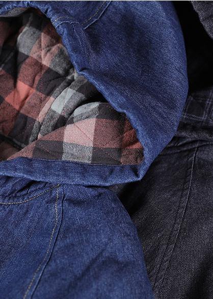 French Denim Blue Clothes for Hooded Pockets Oversized Spring Tops