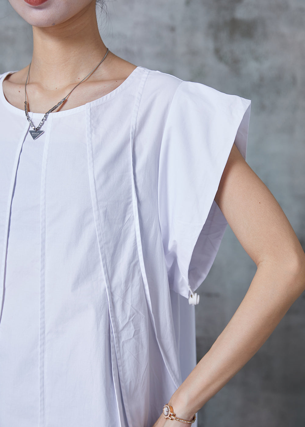 French White Wrinkled Cotton a Line Dress Summer