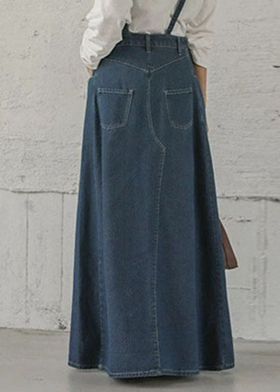 Blue Pockets Patchwork Denim Maxi Skirts Spring