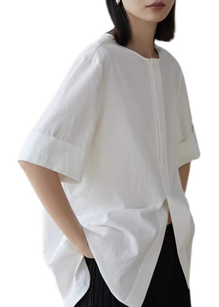 White Oversized Side Open Cotton Shirt Tops Half Sleeve