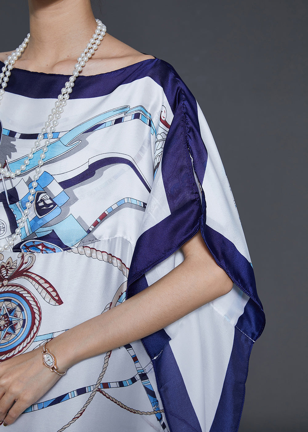 White Oversized Print Silk Maxi Dress Summer