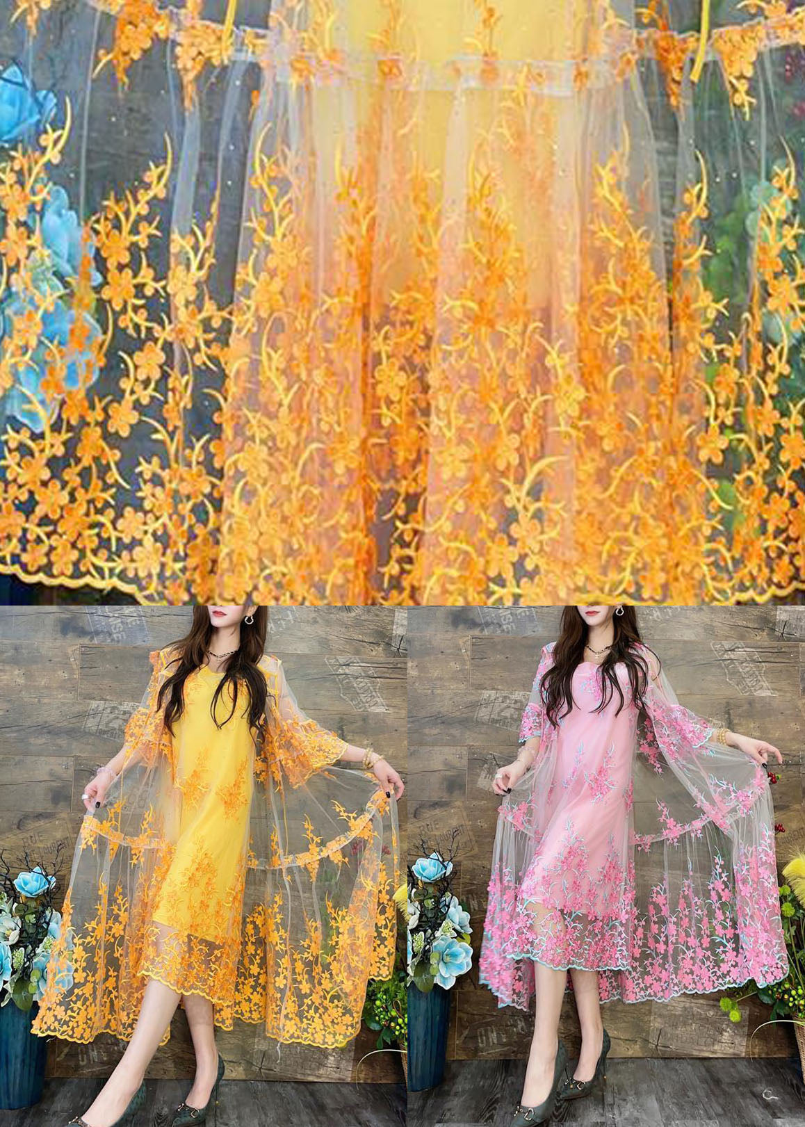 Pink Tulle Cardigans Spaghetti Strap Two Pieces Set Embroideried Summer