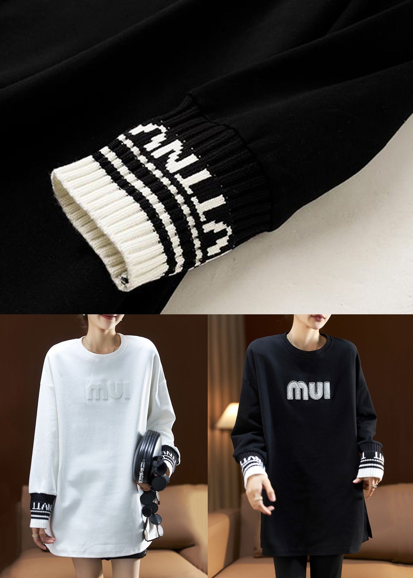 White Letter Side Open Cotton Sweatshirt Spring