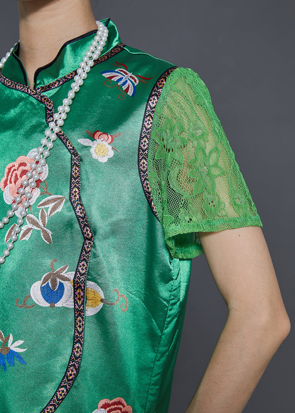 Green Embroidered Draping Silk Dresses Two Pieces Set Summer