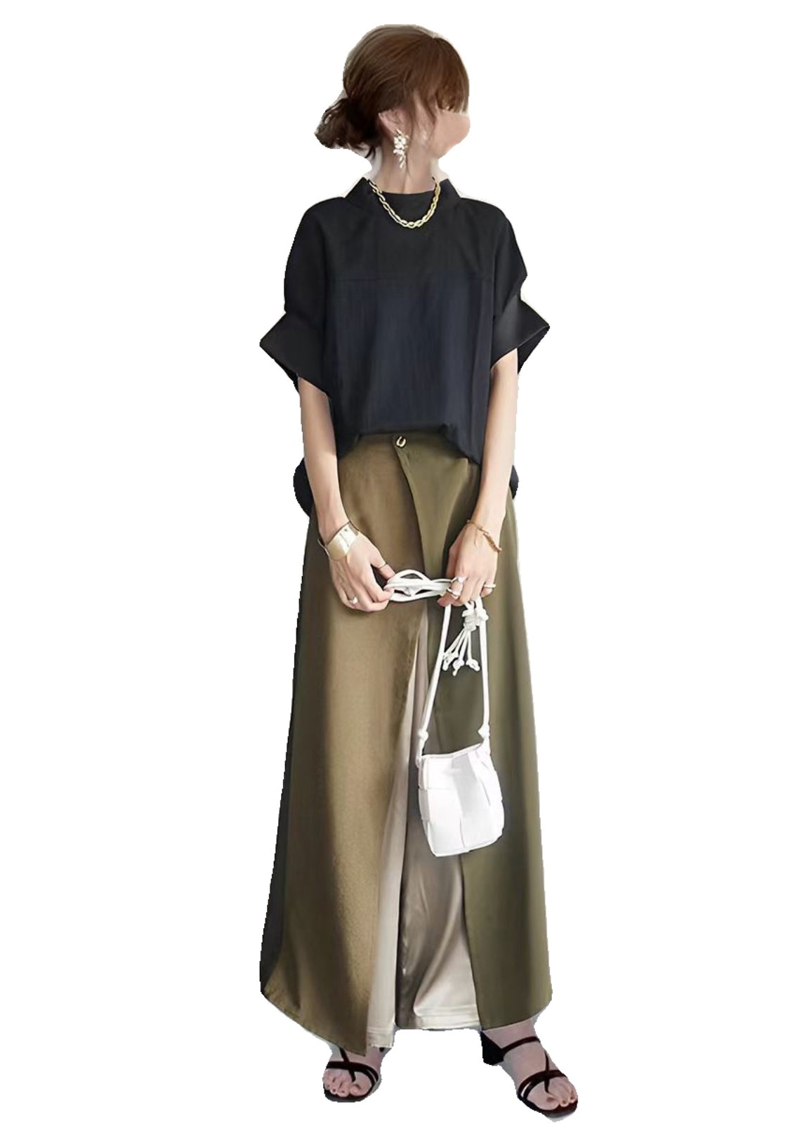 Diy Asymmetrical Patchwork Cotton Two Piece Set Outfits Batwing Sleeve