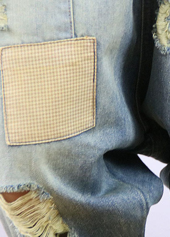 Blue Pockets Patchwork Denim Spring