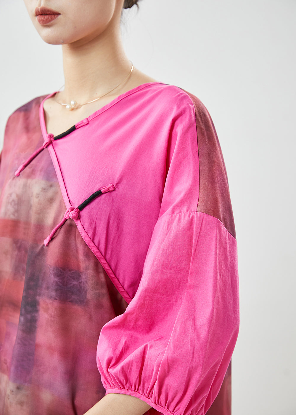 Rose Tie Dye Patchwork Linen Blouse Top Summer