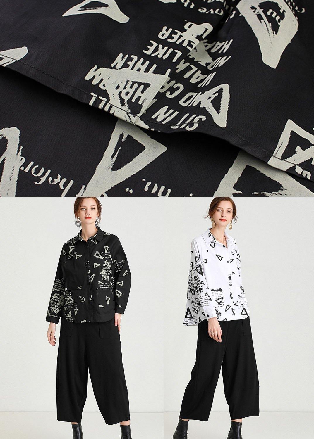 Black Peterpan Collar Pockets Fall Cotton Shirt Tops Long Sleeve