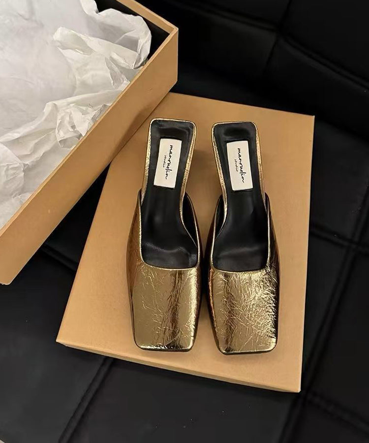 Silver Splicing Chunky Slide Sandals Faux Leather