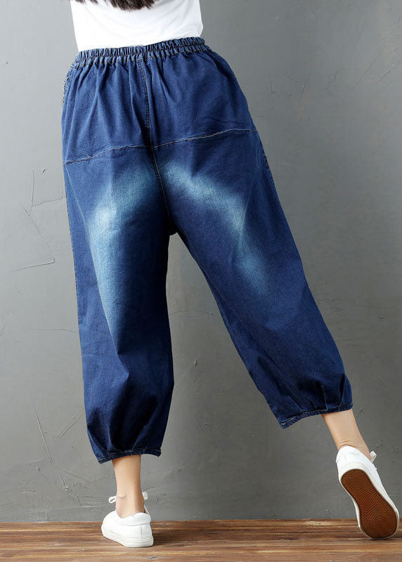 Denim Blue Wrinkled Lantern Pants Spring