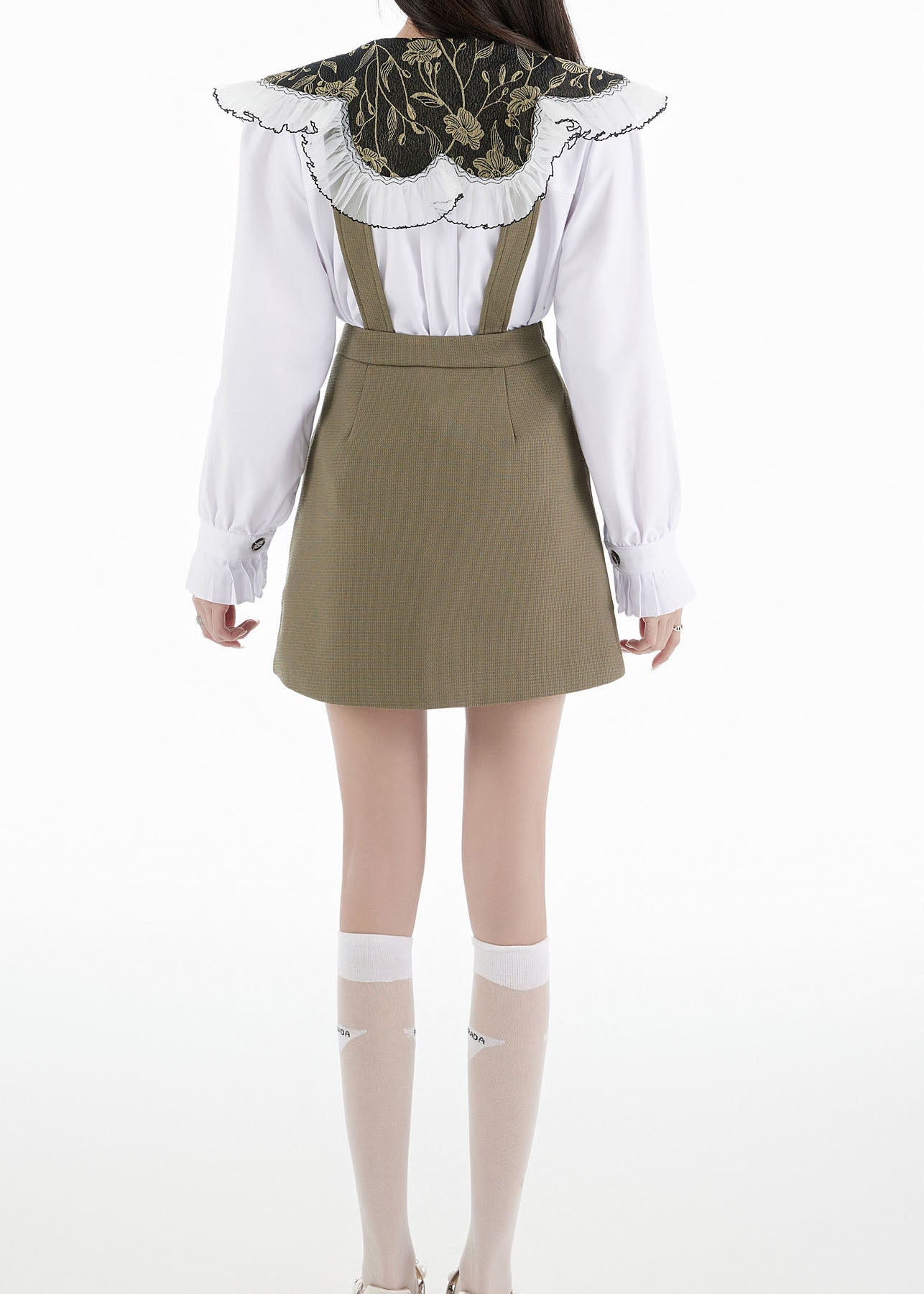 White Peter Pan Collar Shirts Tops and Skirts Cotton Two Pieces Set Spring
