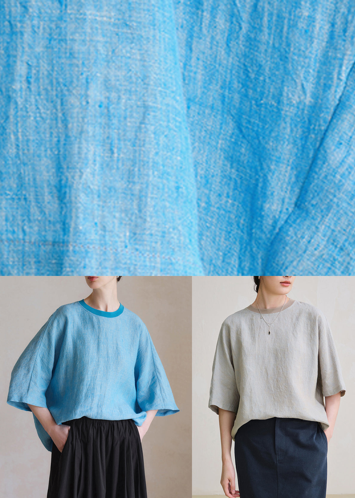 Grey Oversized Linen Top O Neck Summer