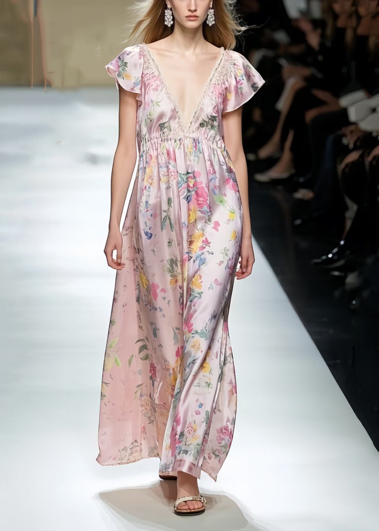 Modern Pink Print Silk Vacation Dresses Cinched Sleeveless Summer