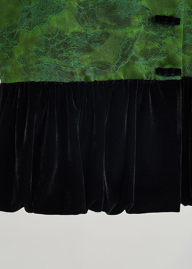 Dull Green Jacquard Patchwork Silk Velvet Vest Fall