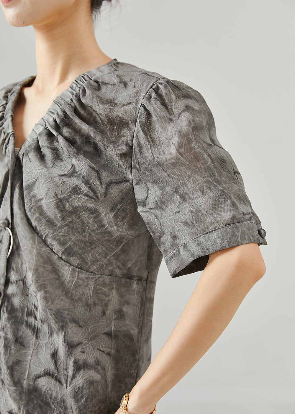 Grey Print Wrinkled Chiffon Two Pieces Set Summer