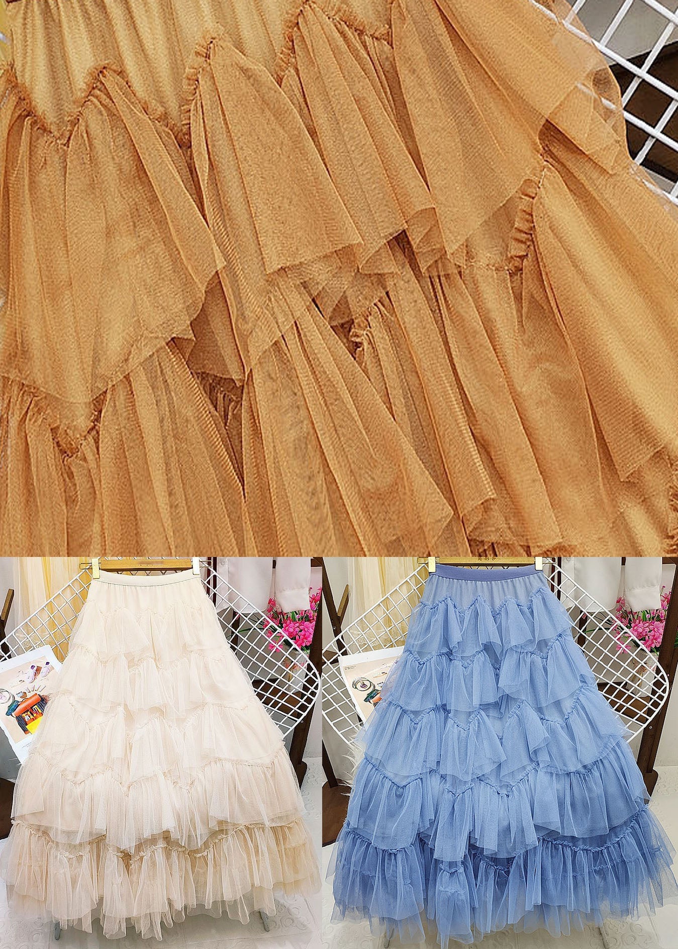 Orange Elastic Waist Exra Large Hem Tulle Skirt Summer