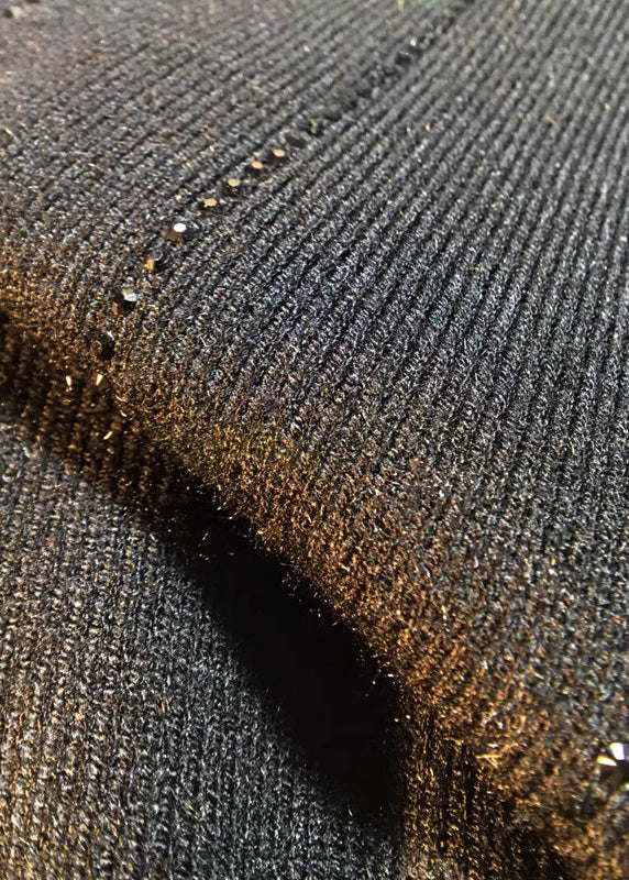 Black Elastic Waist Zircon Knit Harem Pants Spring