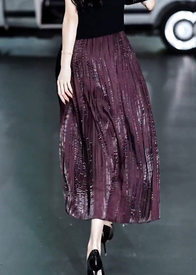 Purple Elastic Waist a Line Skirt Summer