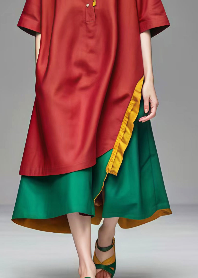 French Mulberry Oversized Patchwork Cotton Maxi Dresses Summer (ships in 15 Business Days)