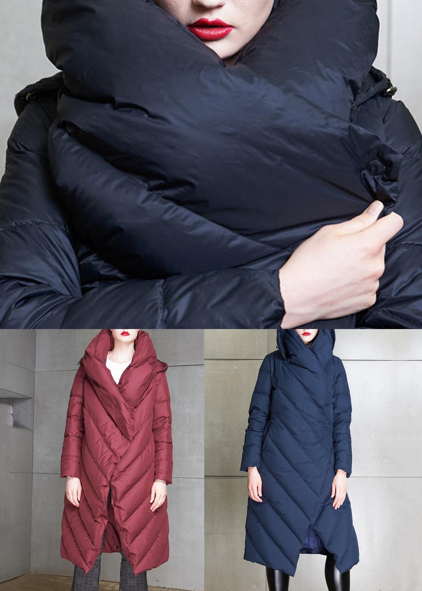 New Navy Asymmetrical Button Cotton Blend Coat Winter