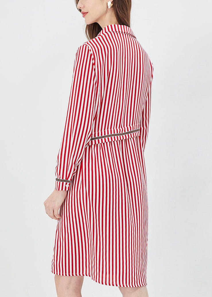 Red Asymmetrical Striped Shirt Dress Spring