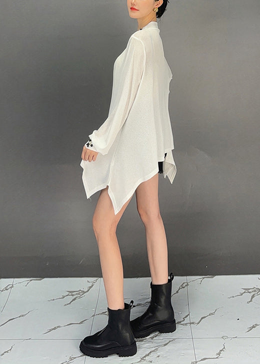 White O-neck Asymmetrical Cotton T Shirt Top Fall