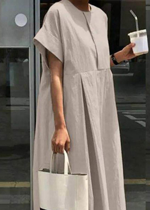 Light Grey O-neck Patchwork Robe Dresses Short Sleeve
