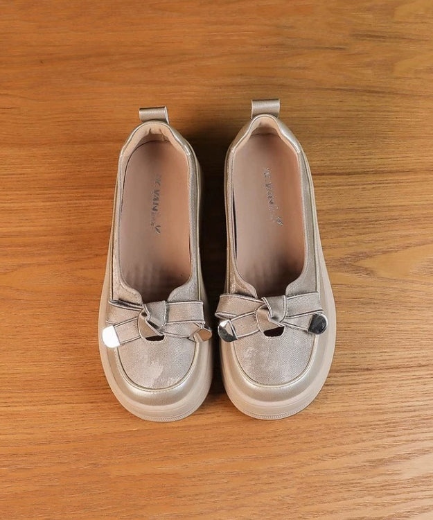 Apricot Comfortable Splicing Bow Platform Shoes